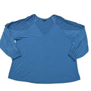 Torrid Women's Size 2 Plus Blue Polyester Blouse V Neck Long Sleeve Solid